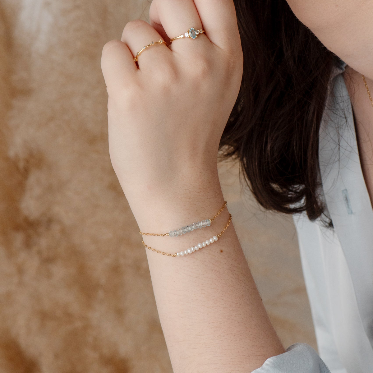 Pulseira Celeste Pérolas Malkia