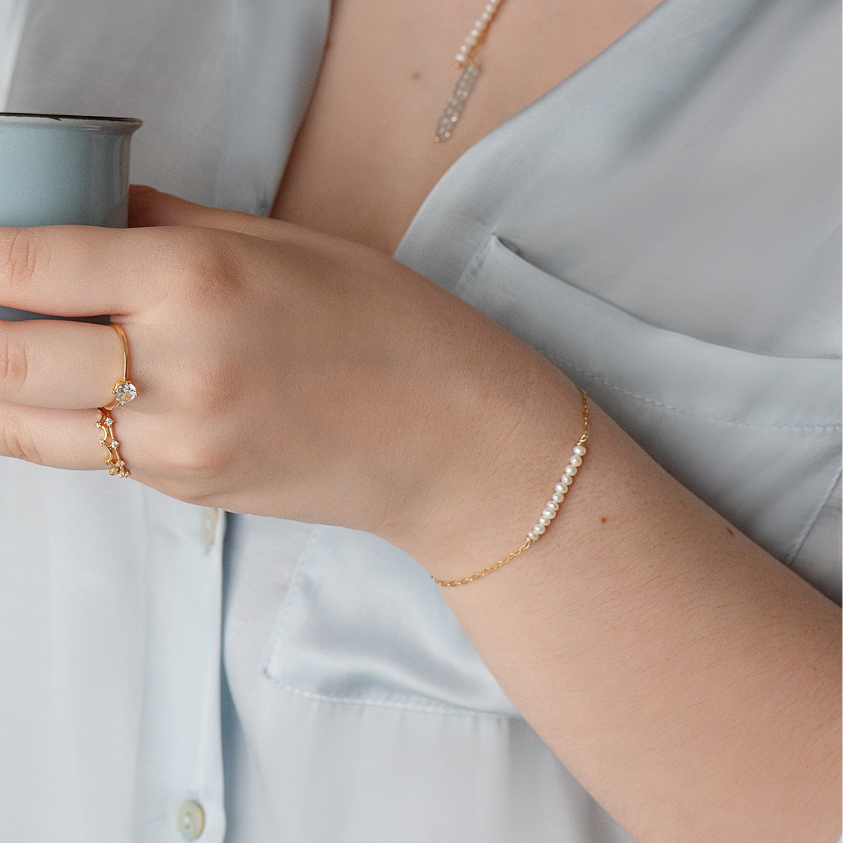 Pulseira Celeste Pérolas Malkia