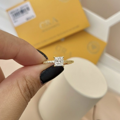 Anel Solitário Moissanite Princess Cut