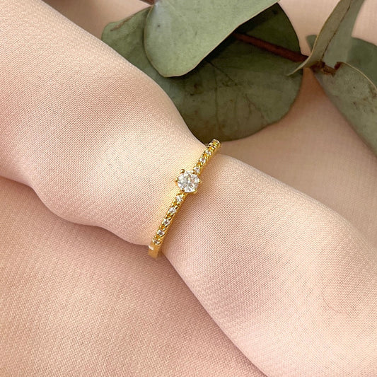 Anel Solitário 6 Garras Cravejado