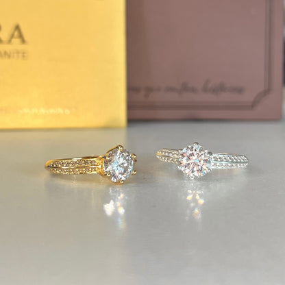 Anel Solitário Moissanite Diamond Cut Cravejado