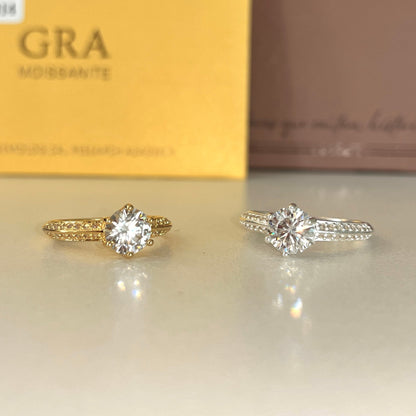 Anel Solitário Moissanite Diamond Cut Cravejado