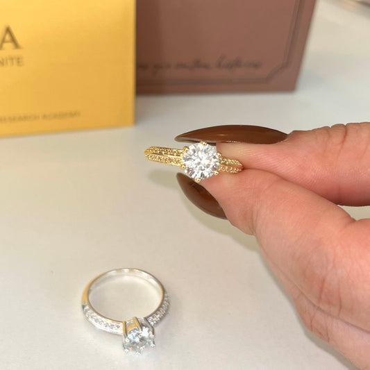 Anel Solitário Moissanite Diamond Cut Cravejado